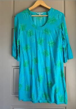 Escapada living bright turquoise blue green pineapple beach swim coverup dress